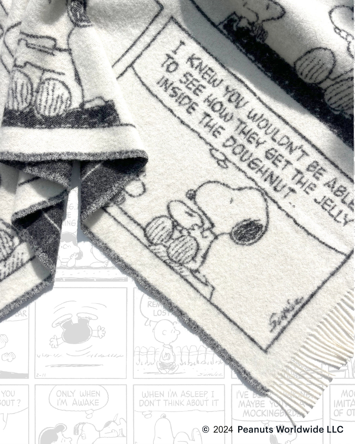 Maison Deux Peanuts Comic Doughnut Wool Blanket in Black/White – detail 3