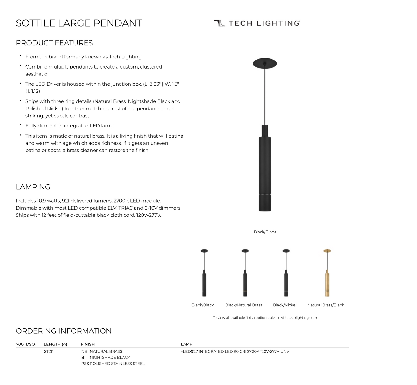 Sottile Large LED Cylinder Pendant Light by Visual & Comfort & Co
