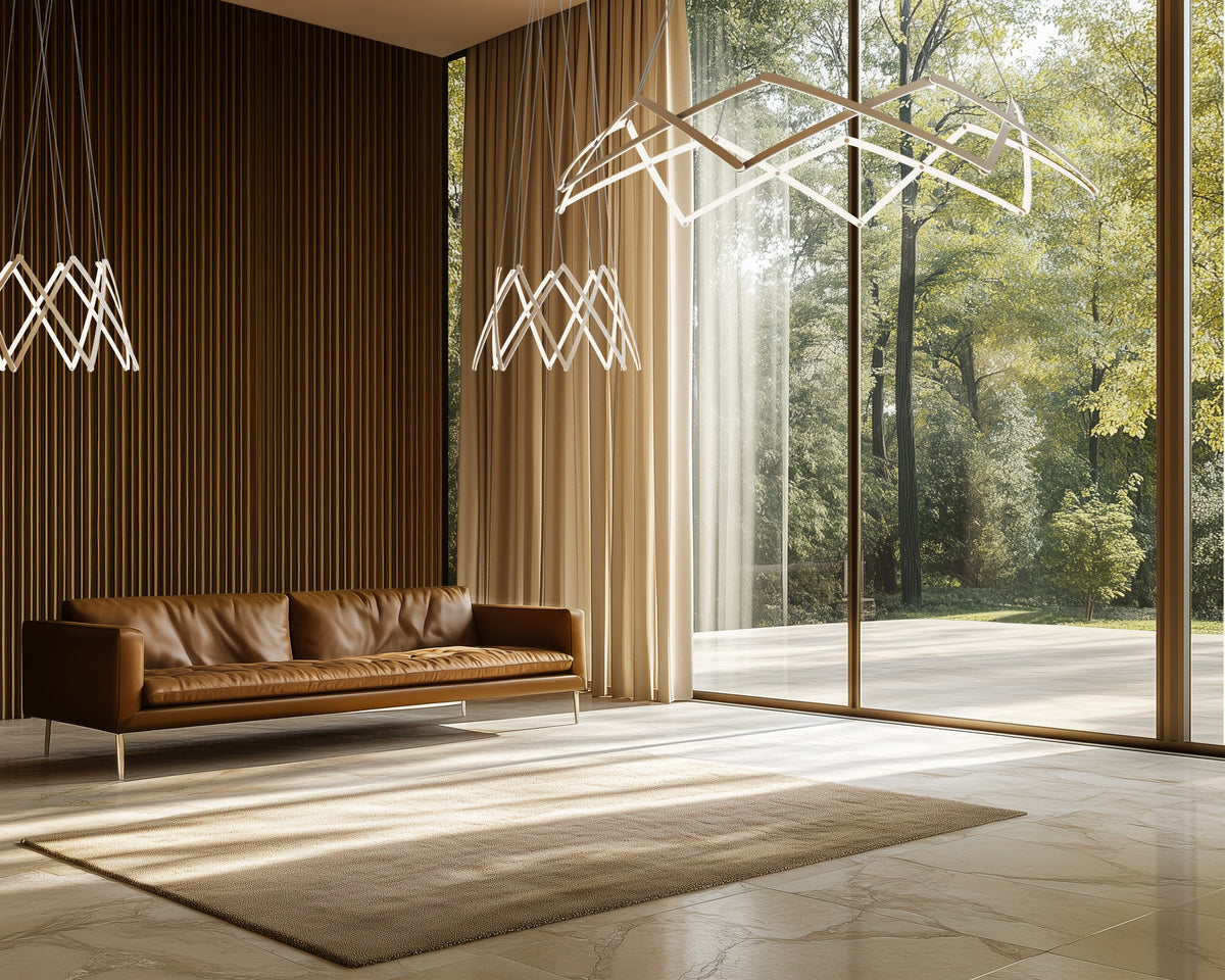 Stella expandable pendant installed in an interior, in situ view