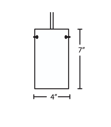 Pendant lighting specification drawing showing glass shade dimensions