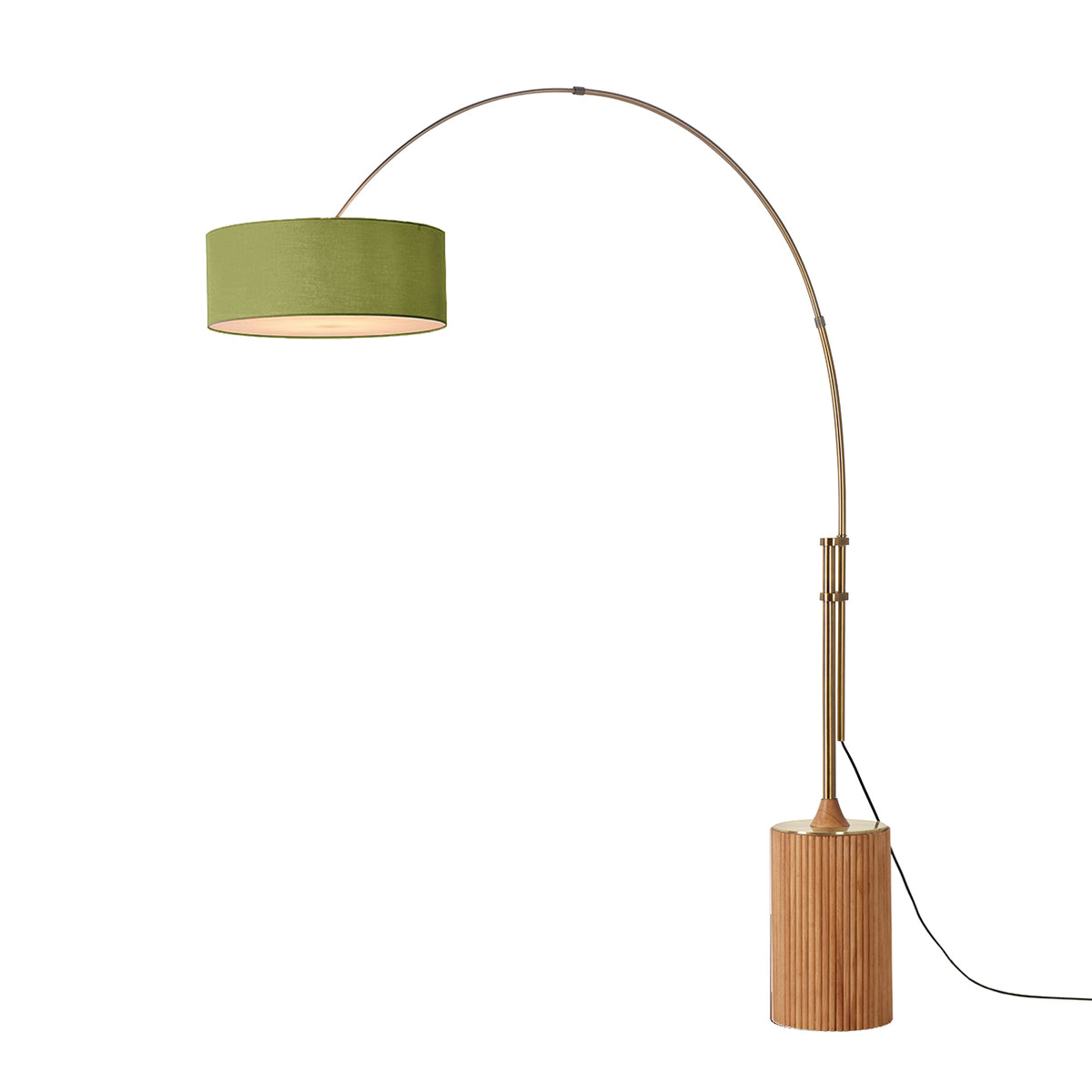 Tambo Adjustable Arc Lamp by Nova of California, Avocado shade, Weathered Brass body, Natural Ash base – view 9