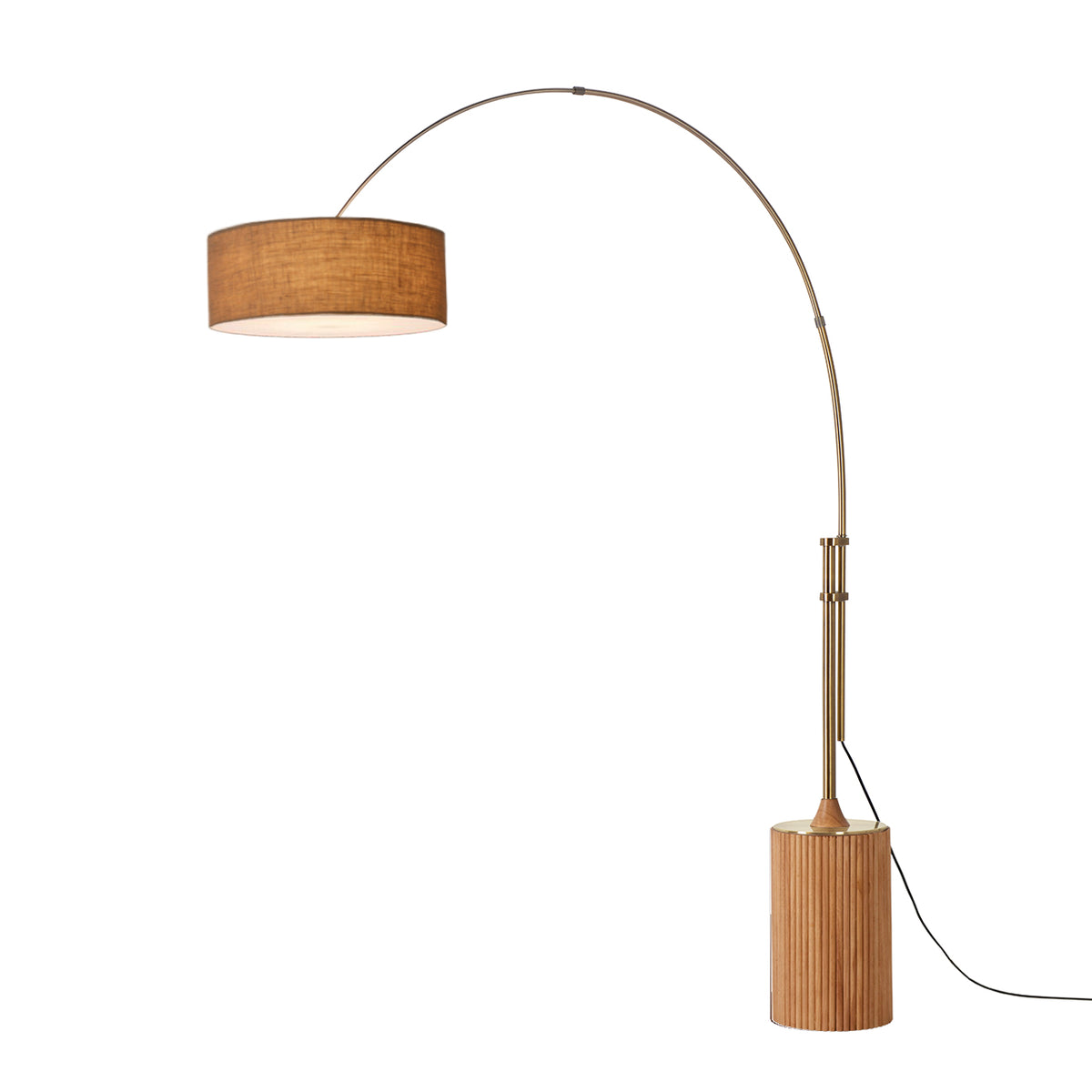 Tambo Adjustable Arc Lamp by Nova of California, Burlap shade, Weathered Brass body, Natural Ash base – view 15