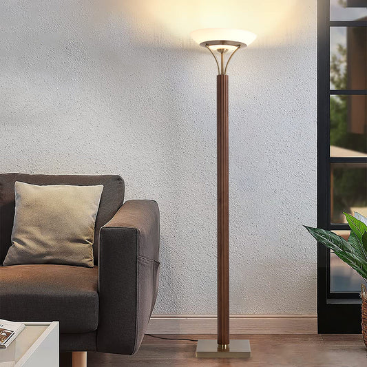 Tambo Torchiere Floor Lamp Dark Walnut Wood Weathered Brass 1510832Db by Nova California