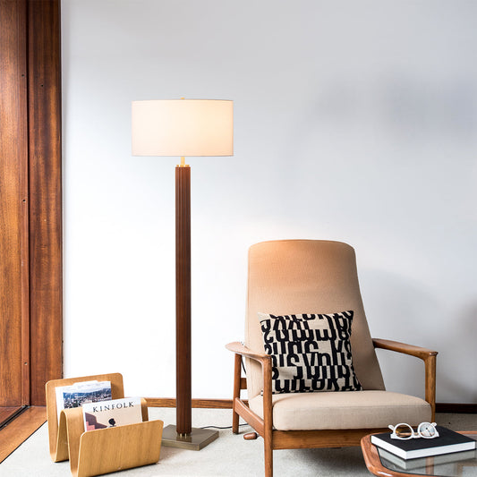 Tambo Floor Lamp Dark Walnut Wood Weathered Brass White Linen Shade 2010832Dw by Nova California