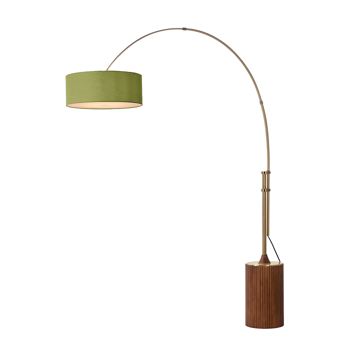 Tambo Adjustable Arc Lamp by Nova of California, Avocado shade, Weathered Brass body, Dark Walnut base – view 8