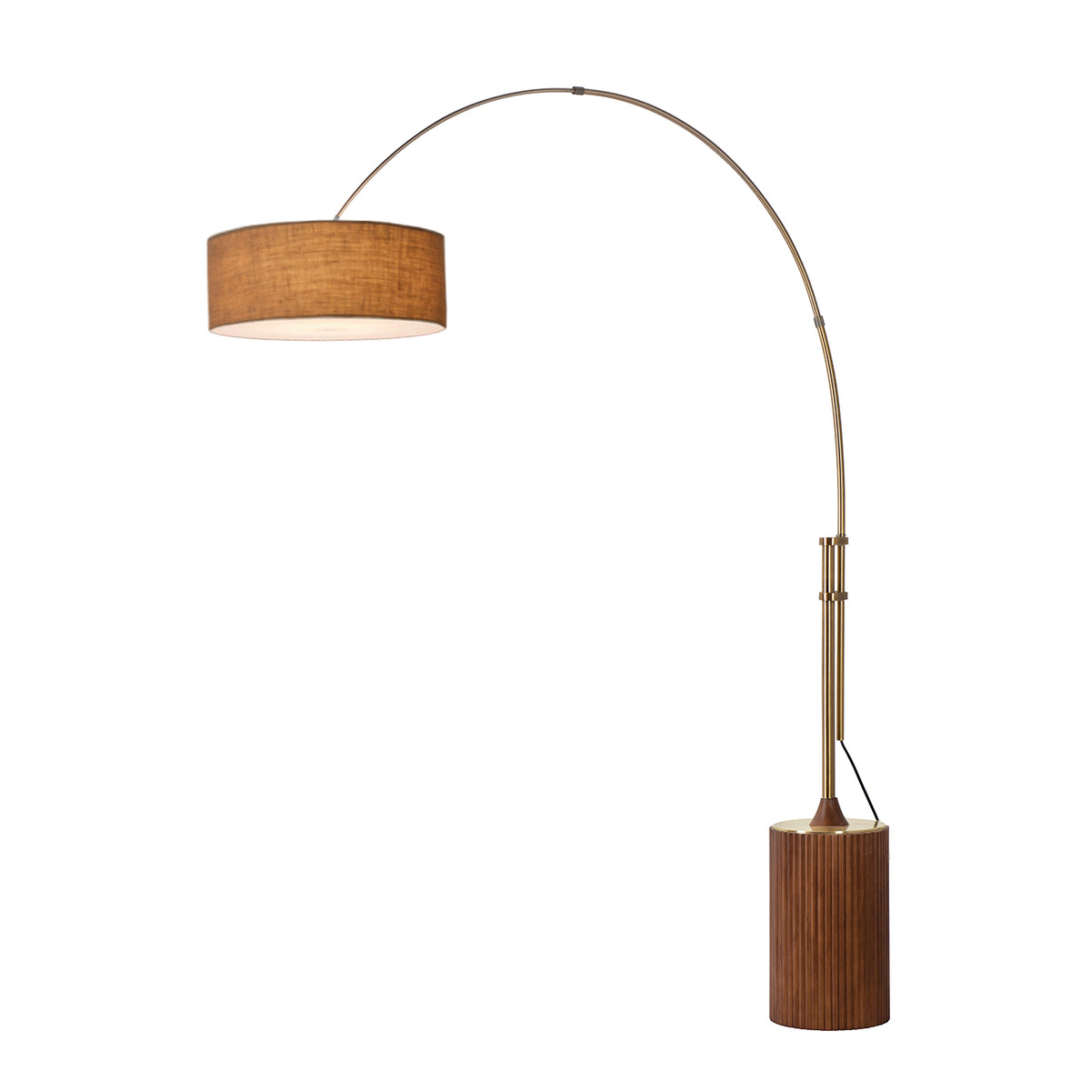 Tambo Adjustable Arc Lamp by Nova of California, Burlap shade, Weathered Brass body, Dark Walnut base – view 16