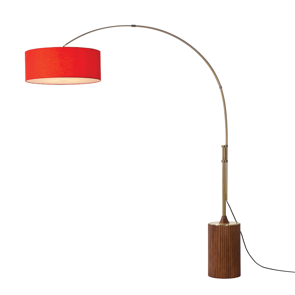 Tambo Adjustable Arc Lamp by Nova of California, Crimson Red shade, Weathered Brass body, Dark Walnut base – view 20
