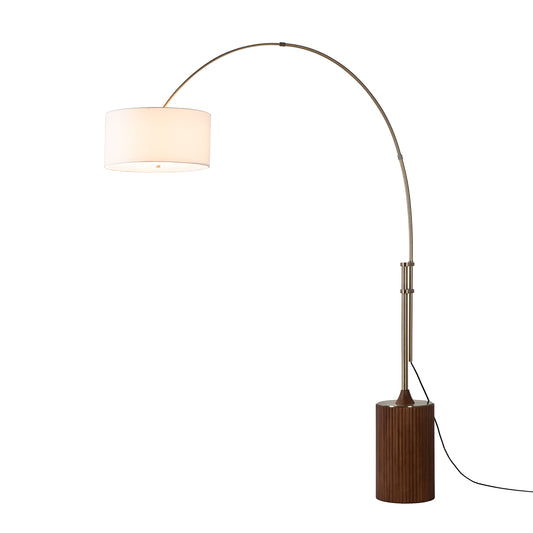 Tambo Adjustable Arc Lamp by Nova of California, White shade, Weathered Brass body, Dark Walnut base – view 1