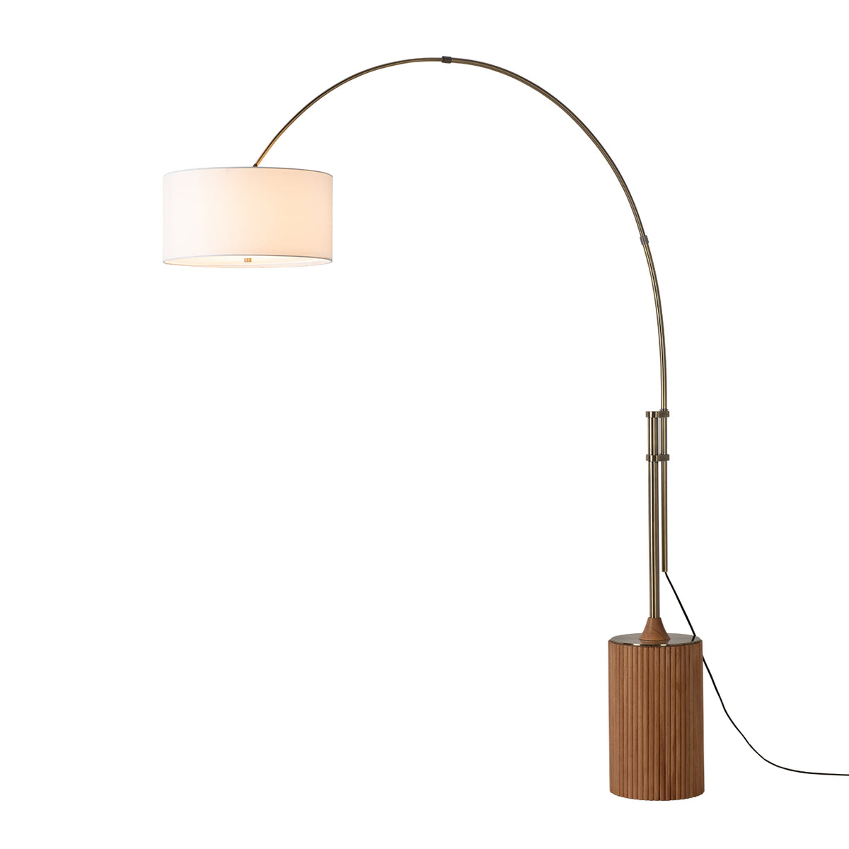 Tambo Adjustable Arc Lamp by Nova of California, White shade, Weathered Brass body, Natural Ash base – view 6