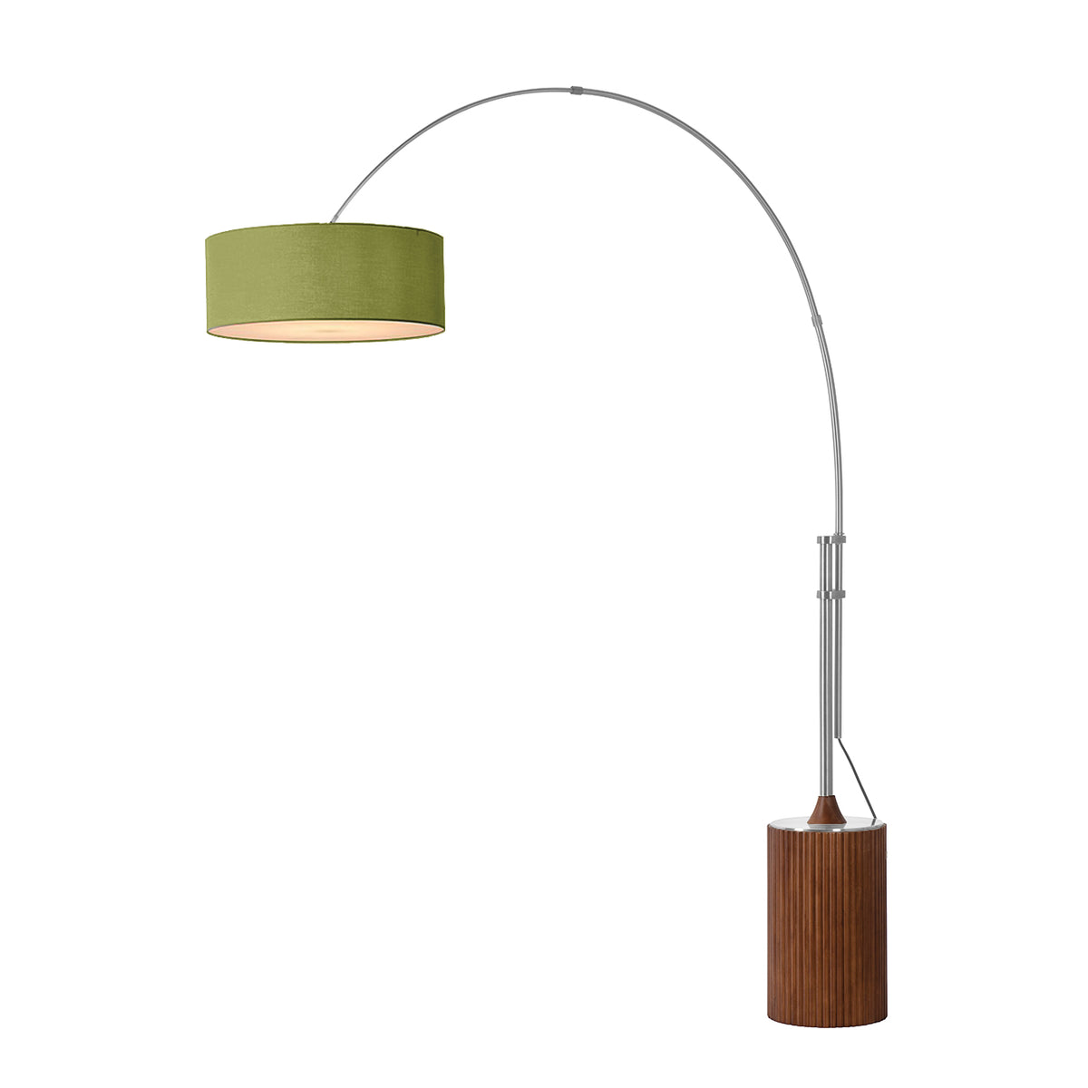 Tambo Adjustable Arc Lamp by Nova of California, Avocado shade, Satin Nickel body, Dark Walnut base – view 7