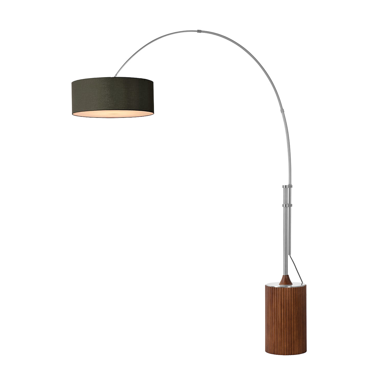 Tambo Adjustable Arc Lamp by Nova of California, Black shade, Satin Nickel body, Dark Walnut base – view 11