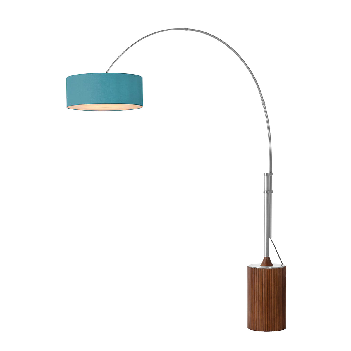 Tambo Adjustable Arc Lamp by Nova of California, Turquoise shade, Satin Nickel body, Dark Walnut base – view 24