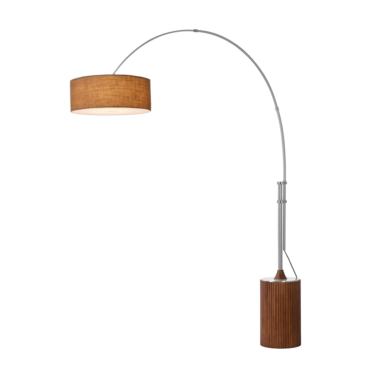 Tambo Adjustable Arc Lamp by Nova of California, Burlap shade, Satin Nickel body, Dark Walnut base – view 14