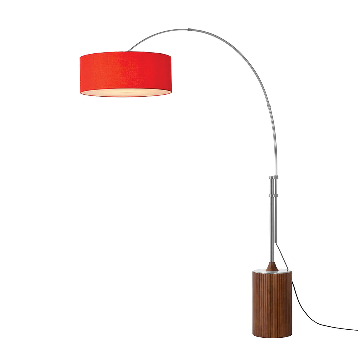 Tambo Adjustable Arc Lamp by Nova of California, Crimson Red shade, Satin Nickel body, Dark Walnut base – view 19