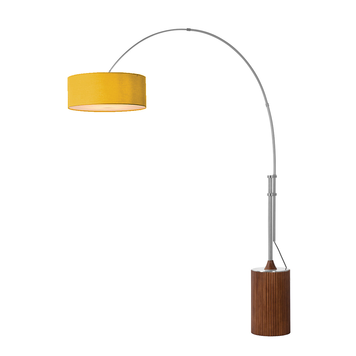 Tambo Adjustable Arc Lamp by Nova of California, Mustard shade, Satin Nickel body, Dark Walnut base – view 22