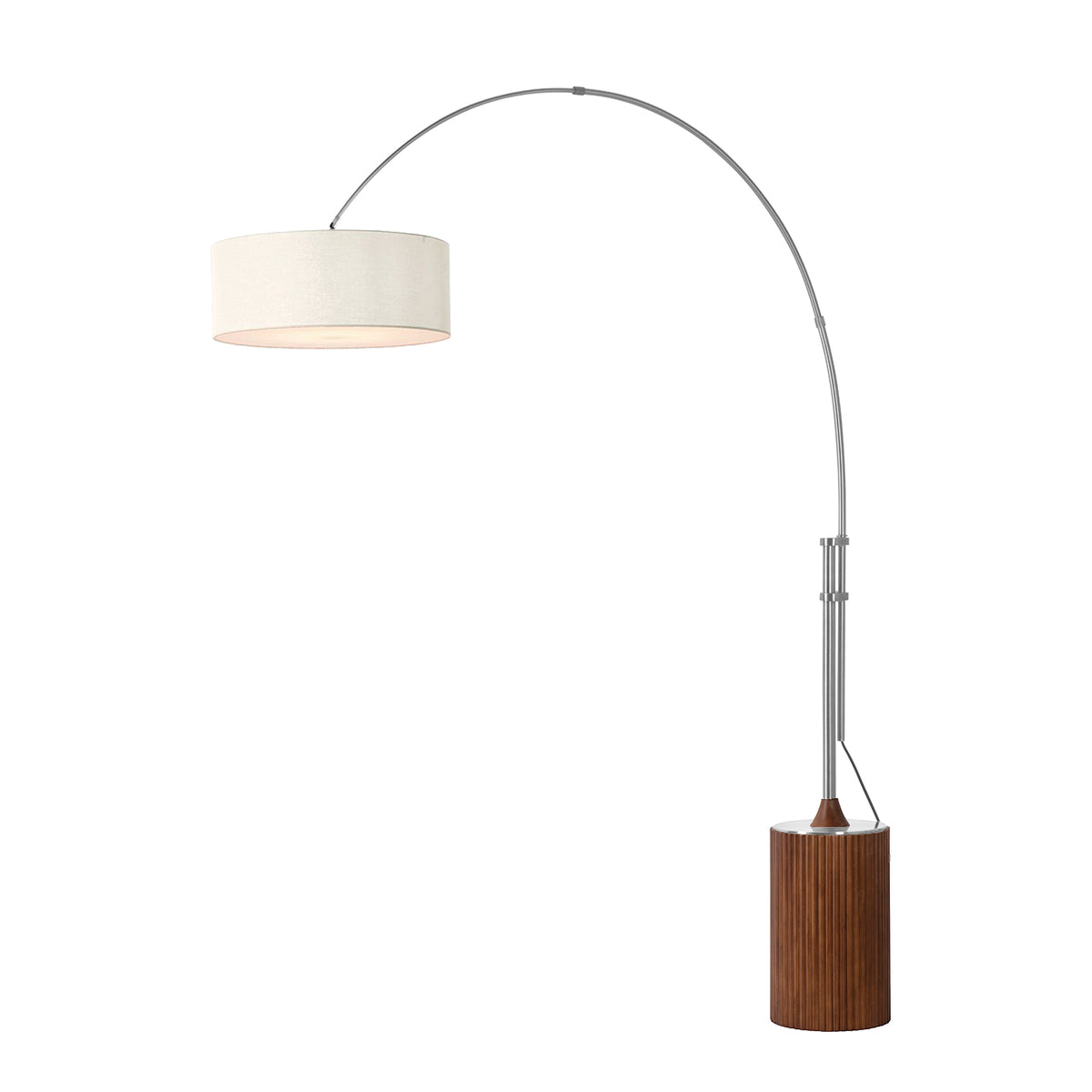 Tambo Adjustable Arc Lamp by Nova of California, White shade, Satin Nickel body, Dark Walnut base – view 25