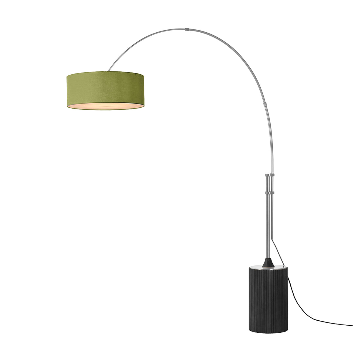 Tambo Adjustable Arc Lamp by Nova of California, Avocado shade, Satin Nickel body, Black Oak base – view 2