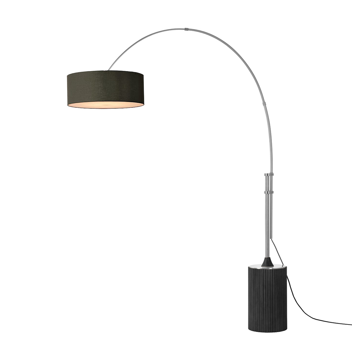 Tambo Adjustable Arc Lamp by Nova of California, Black shade, Satin Nickel body, Black Oak base – view 10