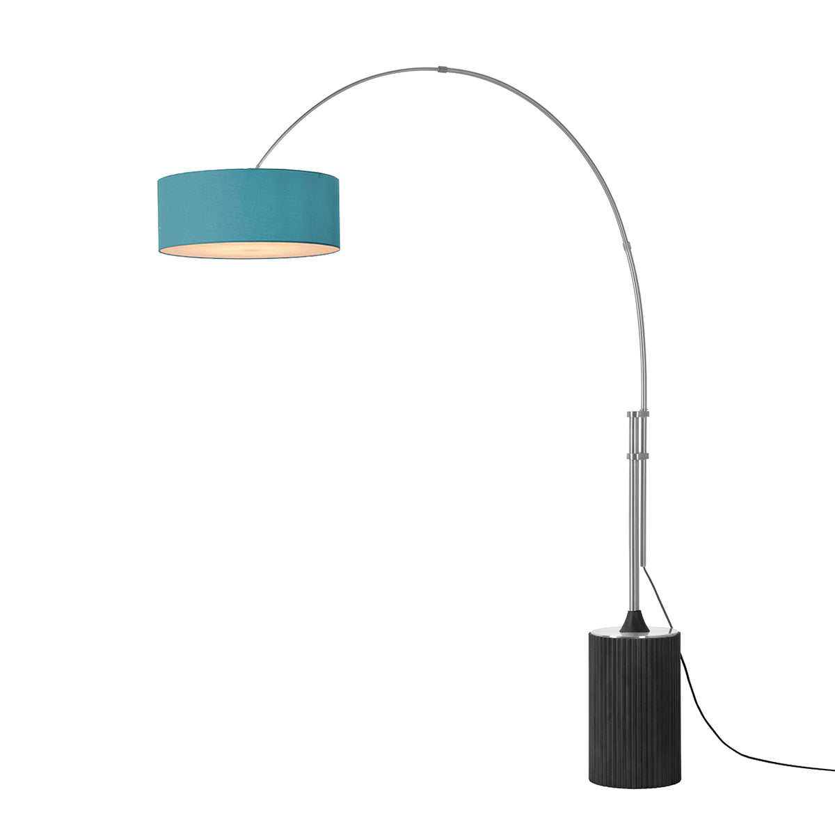 Tambo Adjustable Arc Lamp by Nova of California, Turquoise shade, Satin Nickel body, Black Oak base – view 23