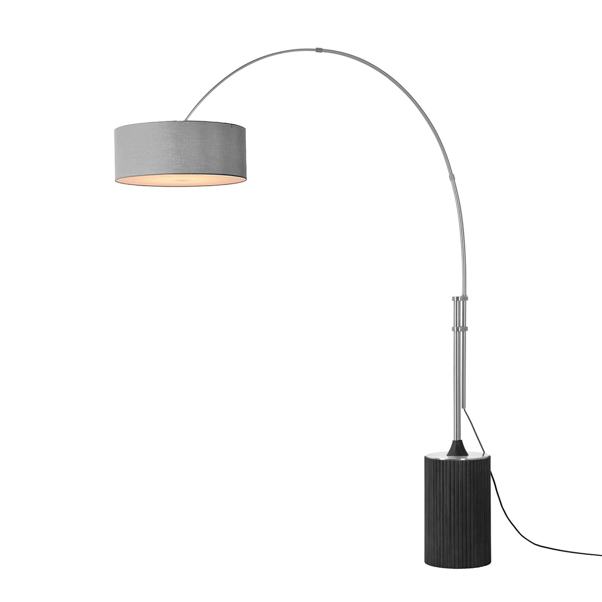 Tambo Adjustable Arc Lamp by Nova of California, Cashmere Gray shade, Satin Nickel body, Black Oak base – view 18