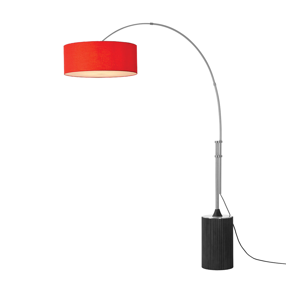 Tambo Adjustable Arc Lamp by Nova of California, Crimson Red shade, Satin Nickel body, Black Oak base – view 17
