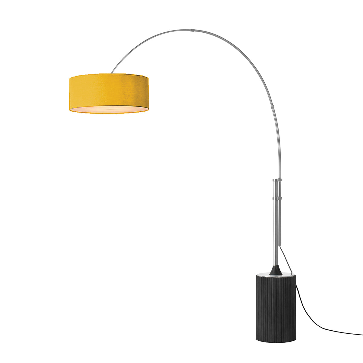 Tambo Adjustable Arc Lamp by Nova of California, Mustard shade, Satin Nickel body, Black Oak base – view 21