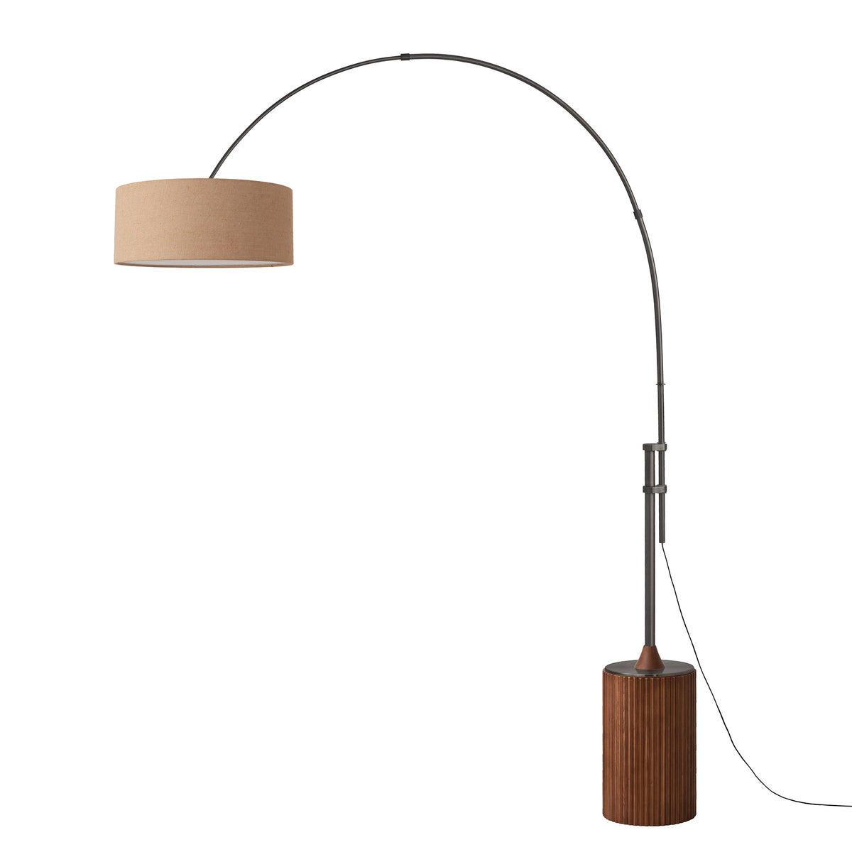 Tambo Adjustable Arc Lamp by Nova of California, Burlap shade, Black Nickel body, Dark Walnut base – view 5