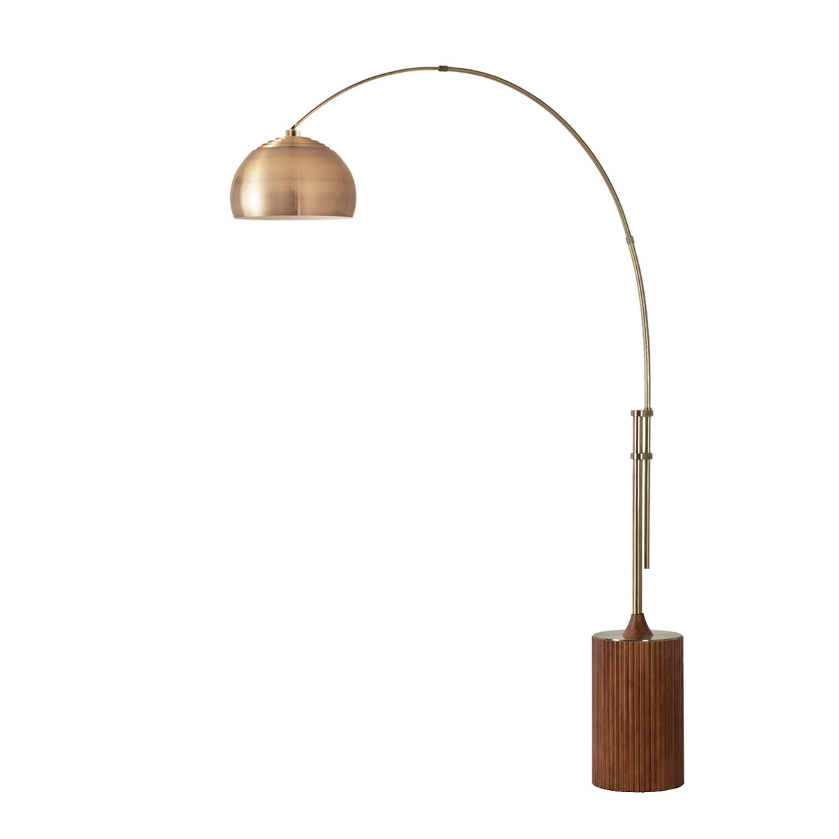 Tambo Half Dome Adjustable Arc Lamp by Nova of California, Weathered Brass shade, Weathered Brass body, Dark Walnut base – view 29