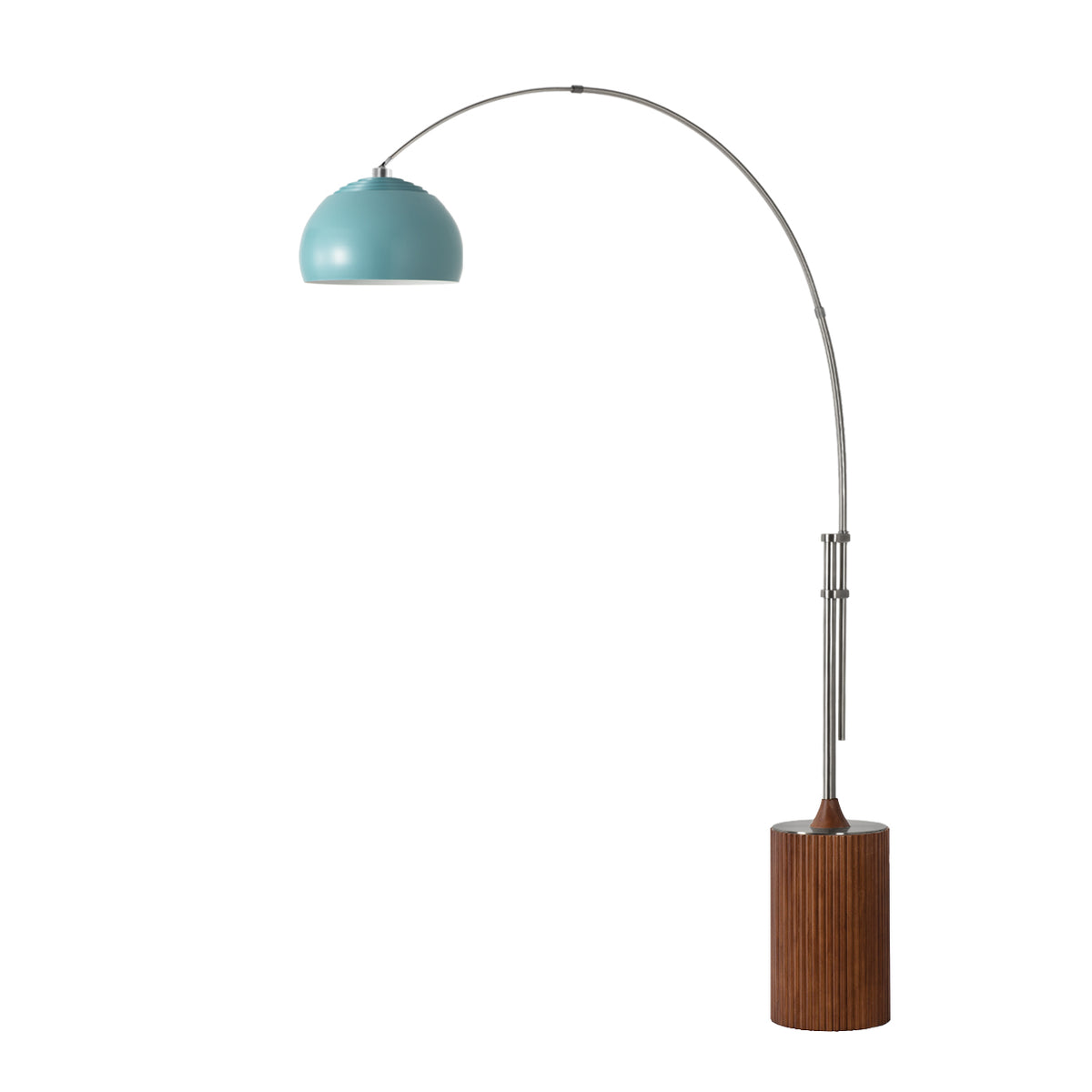Tambo Half Dome Adjustable Arc Lamp by Nova of California, Turquoise shade, Satin Nickel body, Dark Walnut base – view 24
