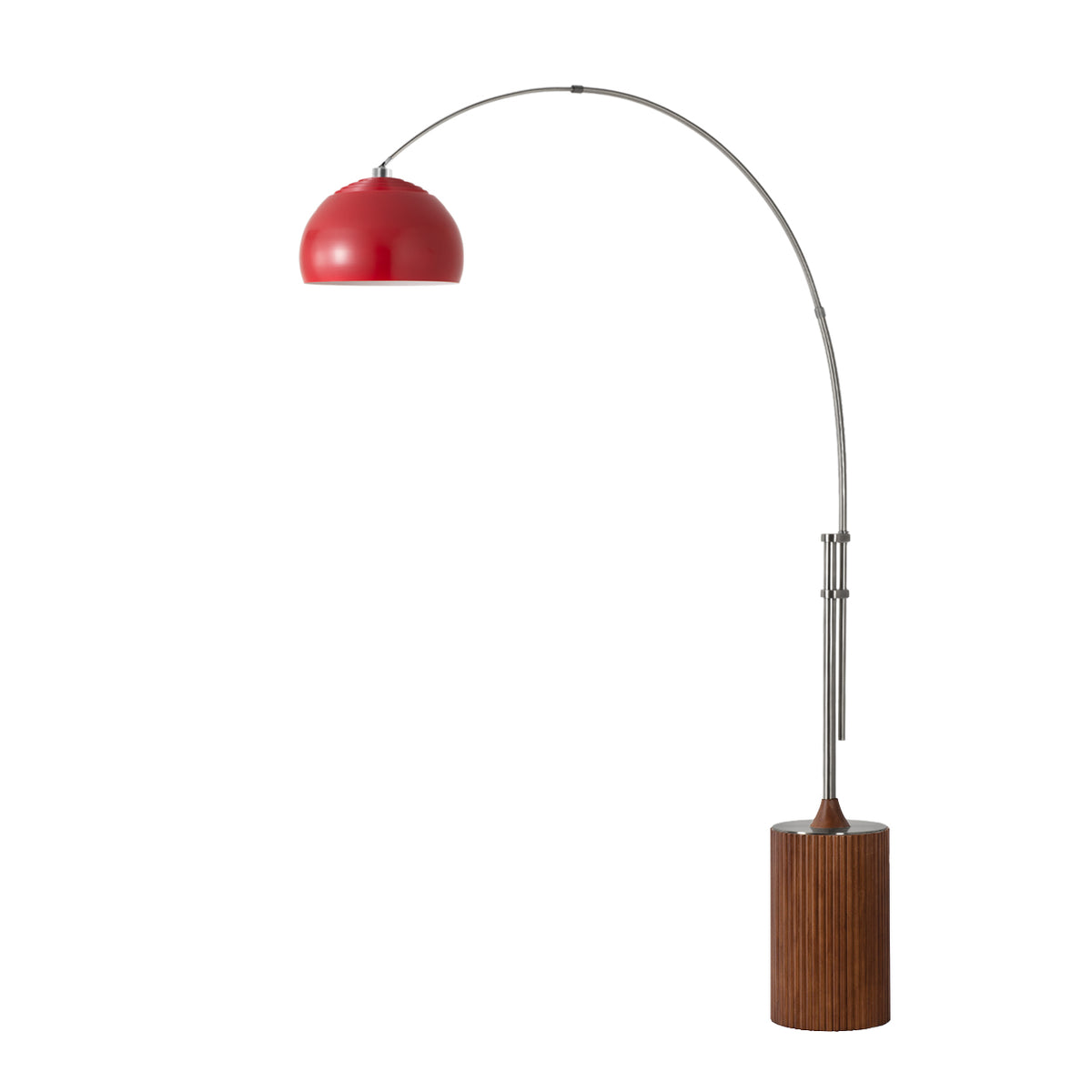 Tambo Half Dome Adjustable Arc Lamp by Nova of California, Crimson Red shade, Satin Nickel body, Dark Walnut base – view 23