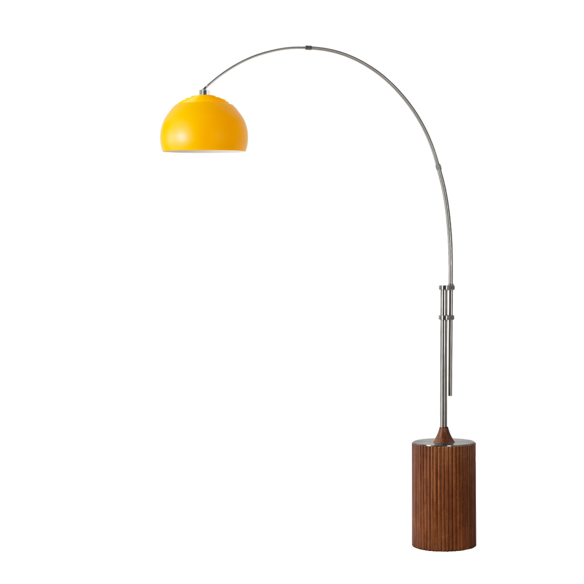 Tambo Half Dome Adjustable Arc Lamp by Nova of California, Mustard shade, Satin Nickel body, Dark Walnut base – view 25