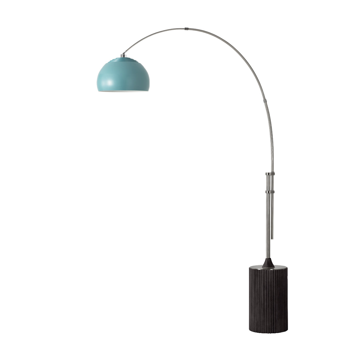 Tambo Half Dome Adjustable Arc Lamp by Nova of California, Turquoise shade, Satin Nickel body, Black Oak base – view 20