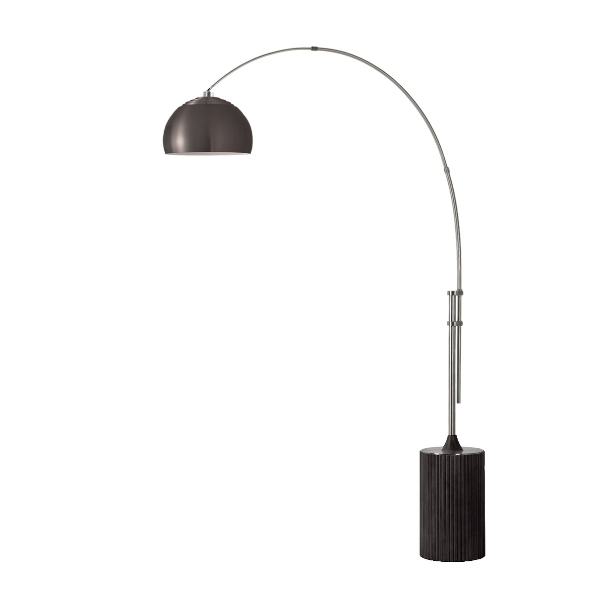Tambo Half Dome Adjustable Arc Lamp by Nova of California, Black Nickel shade, Satin Nickel body, Black Oak base – view 30