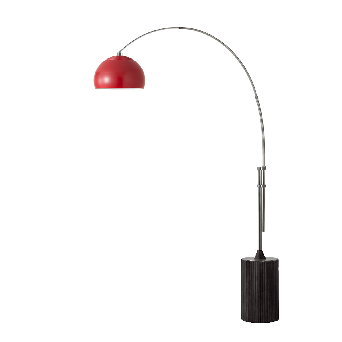 Tambo Half Dome Adjustable Arc Lamp by Nova of California, Crimson Red shade, Satin Nickel body, Black Oak base – view 21