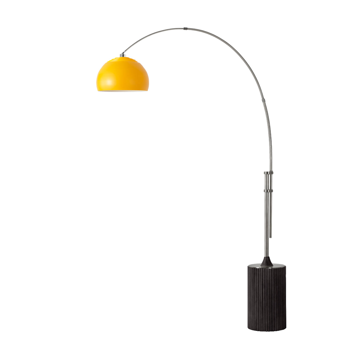 Tambo Half Dome Adjustable Arc Lamp by Nova of California, Mustard shade, Satin Nickel body, Black Oak base – view 22