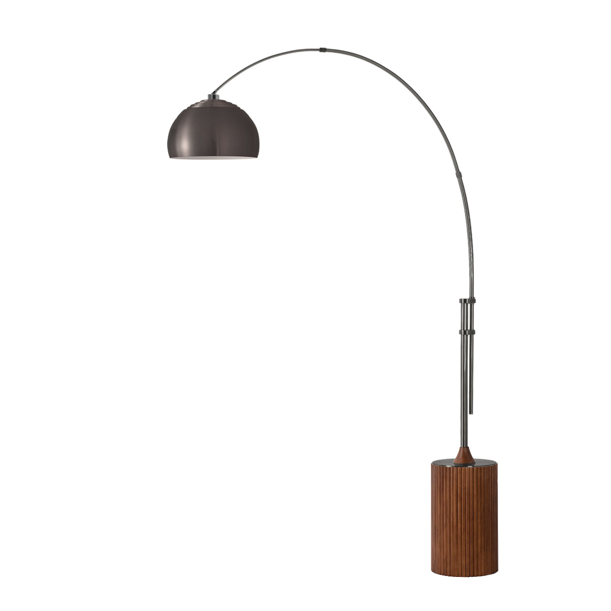 Tambo Half Dome Adjustable Arc Lamp by Nova of California, Black Nickel shade, Black Nickel body, Dark Walnut base – view 31