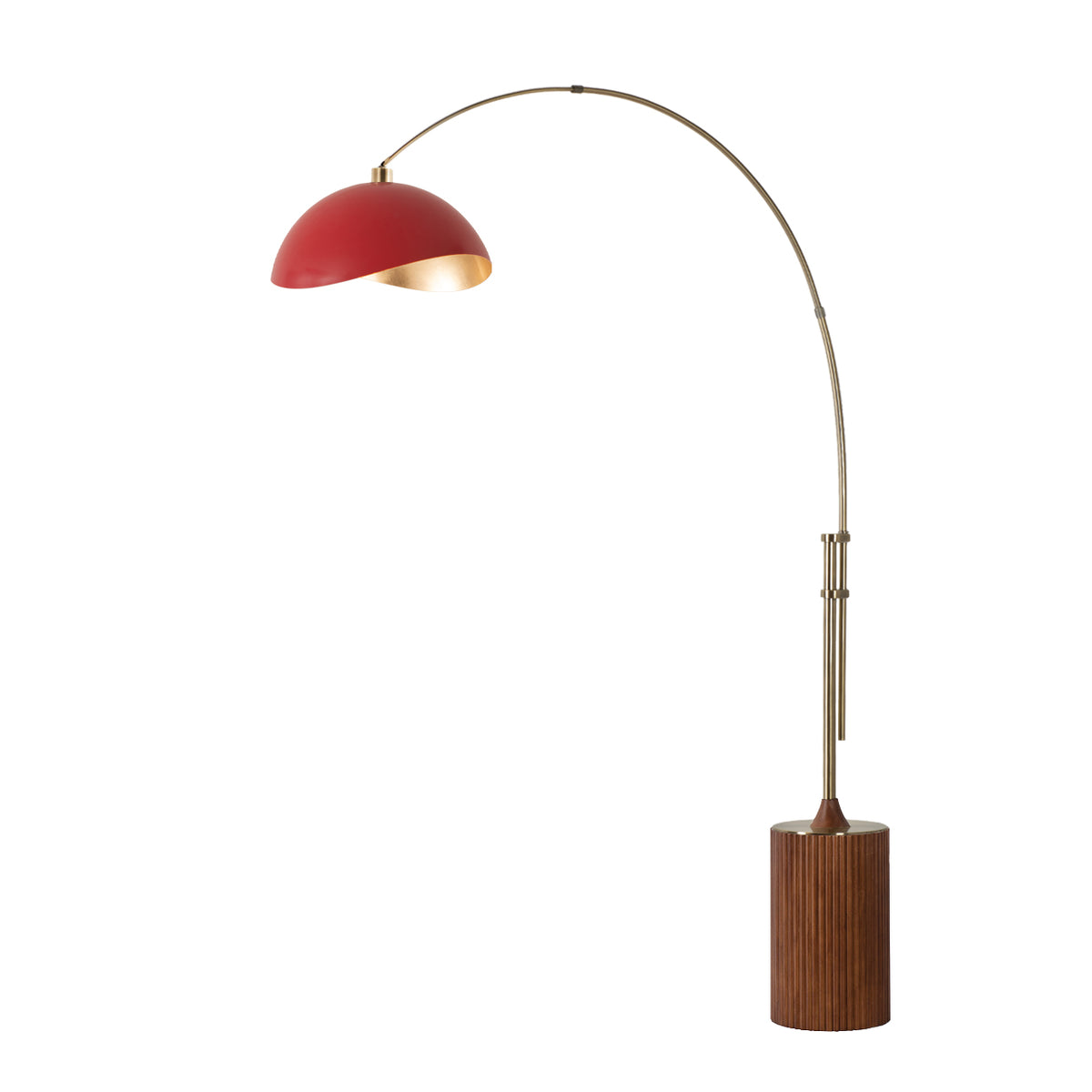 Tambo Luna Bella Adjustable 1-Light Arc Lamp by Nova of California, Red/Gold shade, Weathered Brass body, Dark Walnut base – view 12