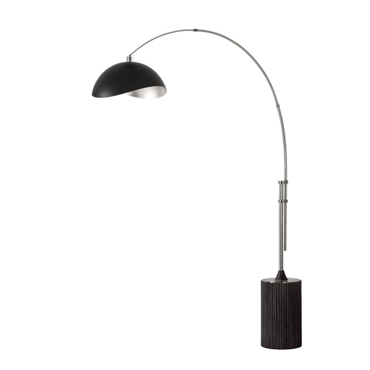 Tambo Luna Bella Adjustable 1-Light Arc Lamp by Nova of California, Matte Black/Silver shade, Satin Nickel body, Black Oak base – view 1