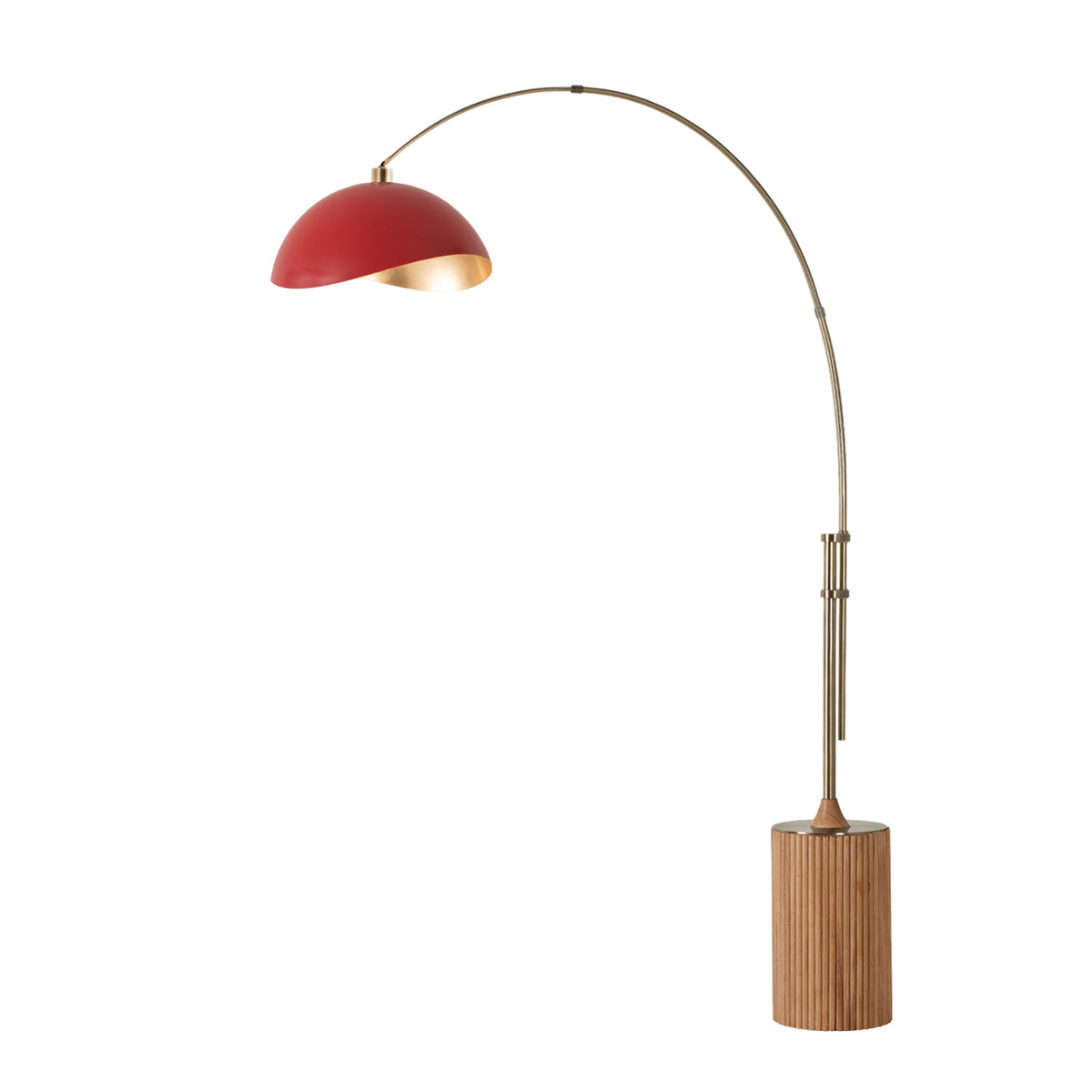 Tambo Luna Bella Adjustable 1-Light Arc Lamp by Nova of California, Red/Gold shade, Weathered Brass body, Natural Ash base – view 9