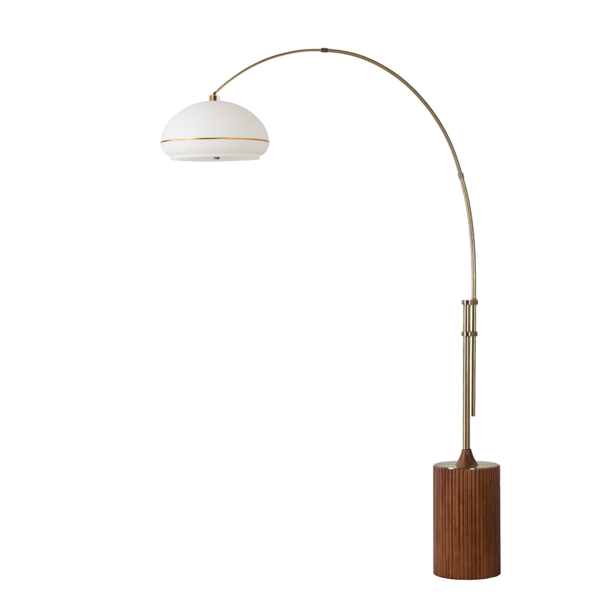 Tambo Luna Bella Adjustable 1-Light Arc Lamp by Nova of California, Weathered Brass shade, Weathered Brass body, Dark Walnut base – view 13
