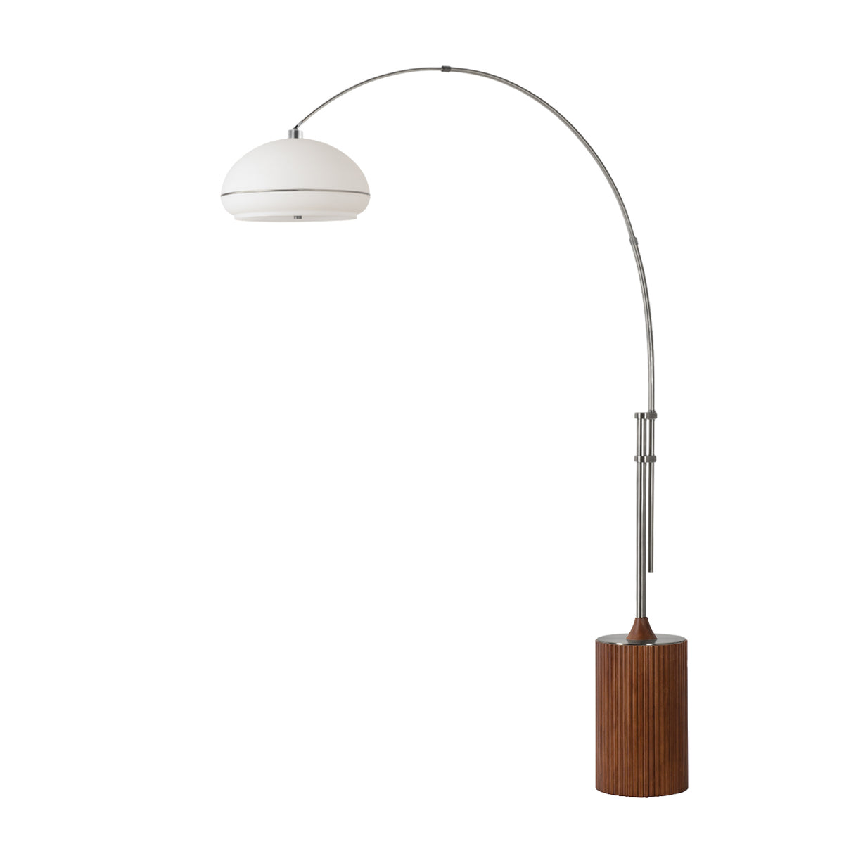Tambo Morelli Adjustable Arc Lamp by Nova of California, Satin Nickel shade, Satin Nickel body, Dark Walnut base – view 3