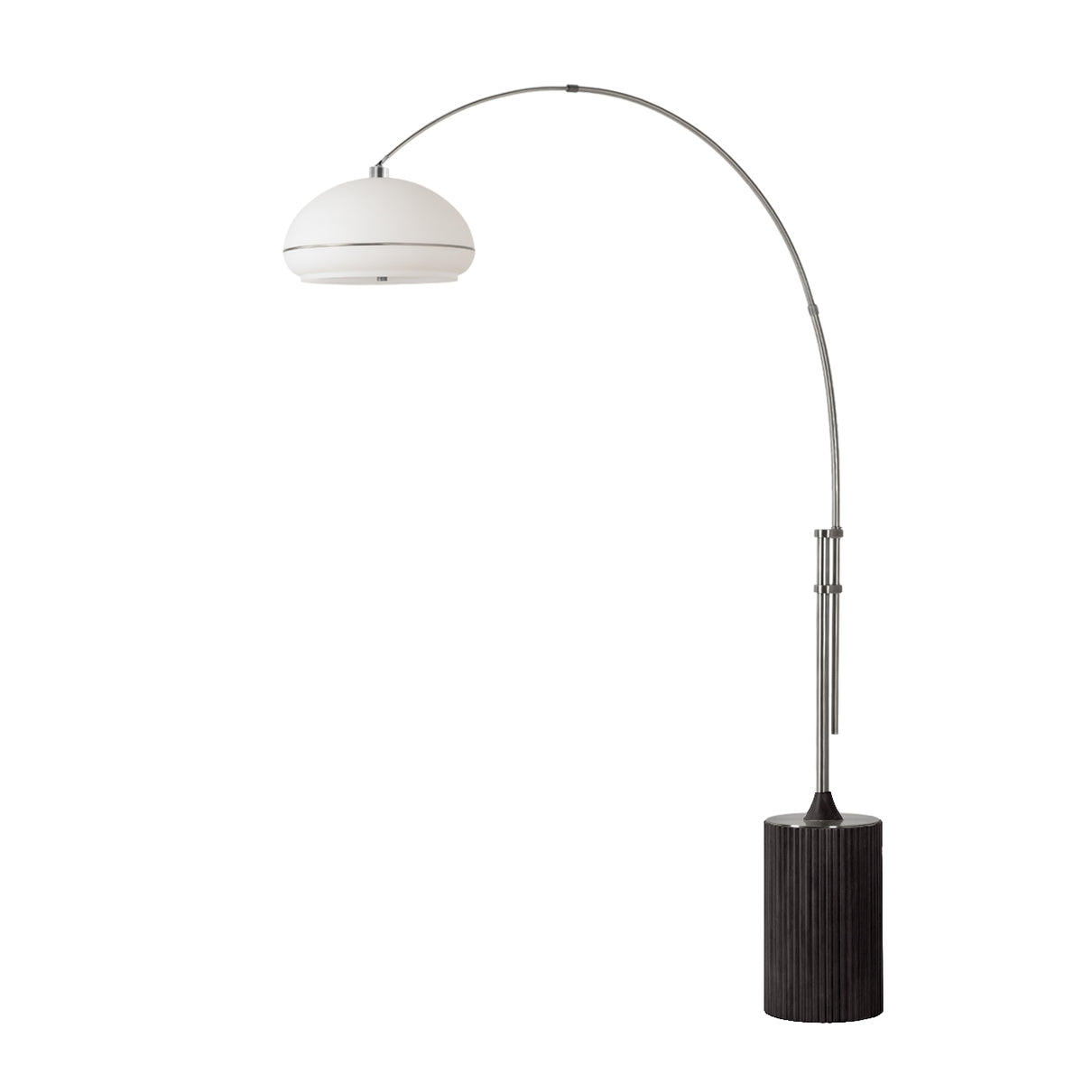 Tambo Morelli Adjustable Arc Lamp by Nova of California, Satin Nickel shade, Satin Nickel body, Black Oak base – view 2