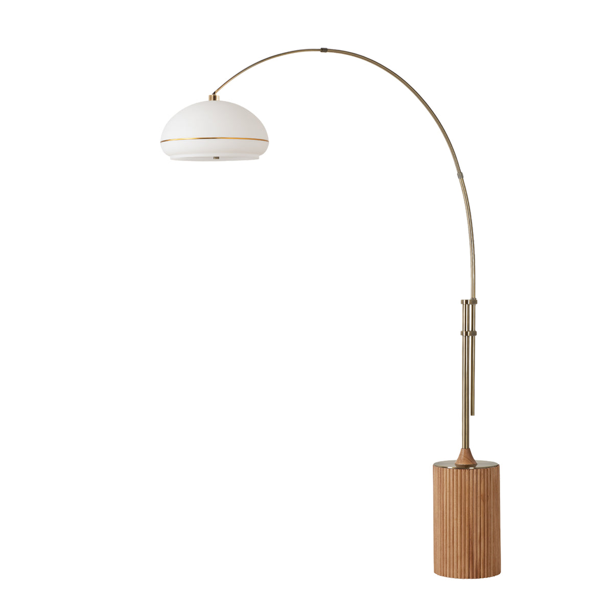 Tambo Luna Bella Adjustable 1-Light Arc Lamp by Nova of California, Weathered Brass shade, Weathered Brass body, Natural Ash base – view 14