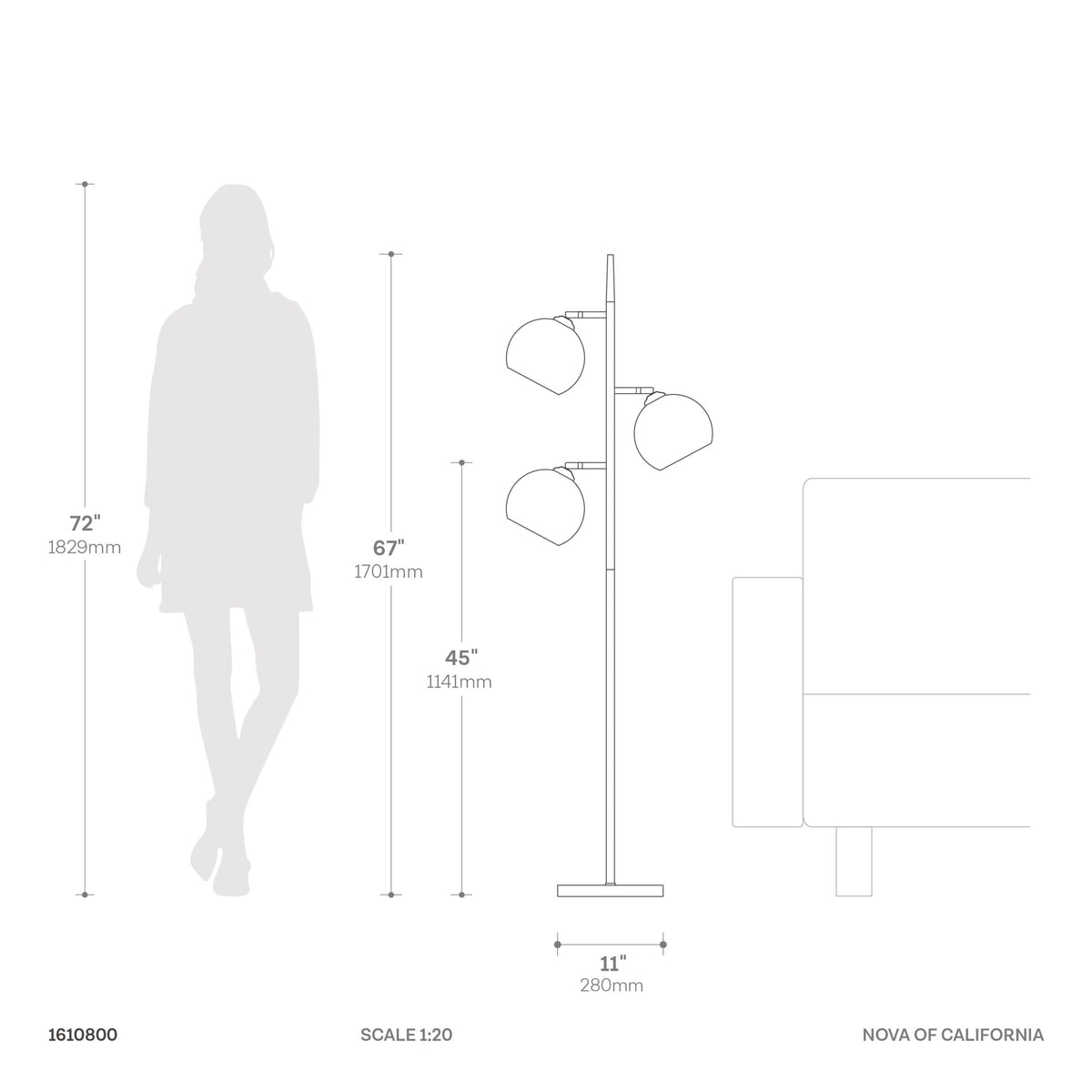 Triplet 3-Light Floor Lamp by Nova of California – view 5