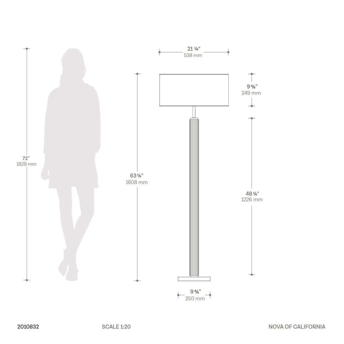 Tambo Floor Lamp, Walnut and Brass by Nova of California – view 11