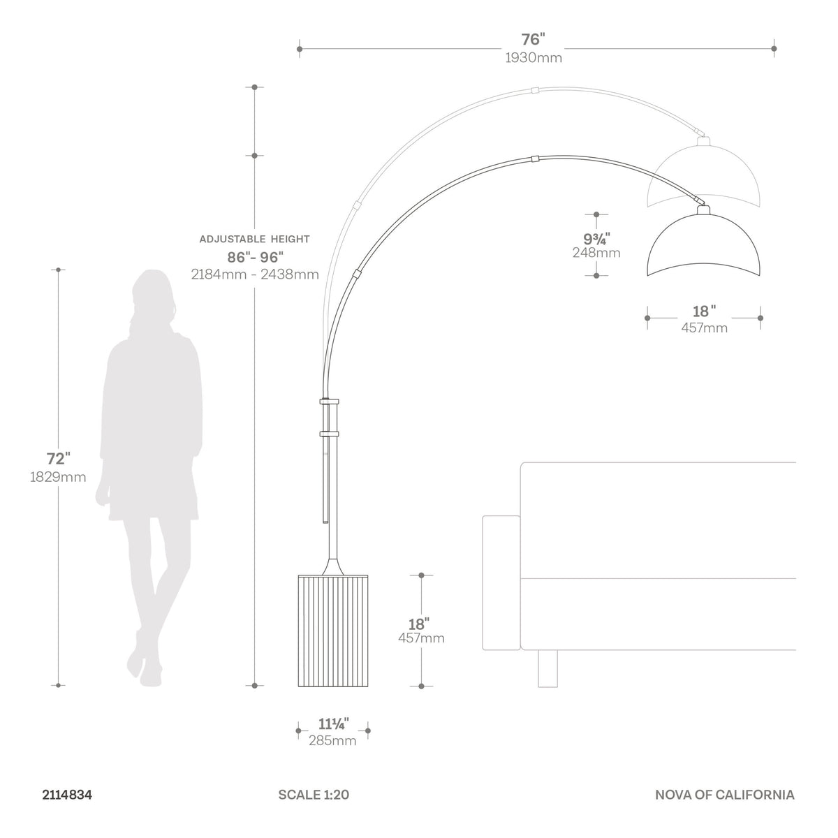 Tambo Luna Bella Adjustable 1-Light Arc Lamp by Nova of California – view 4