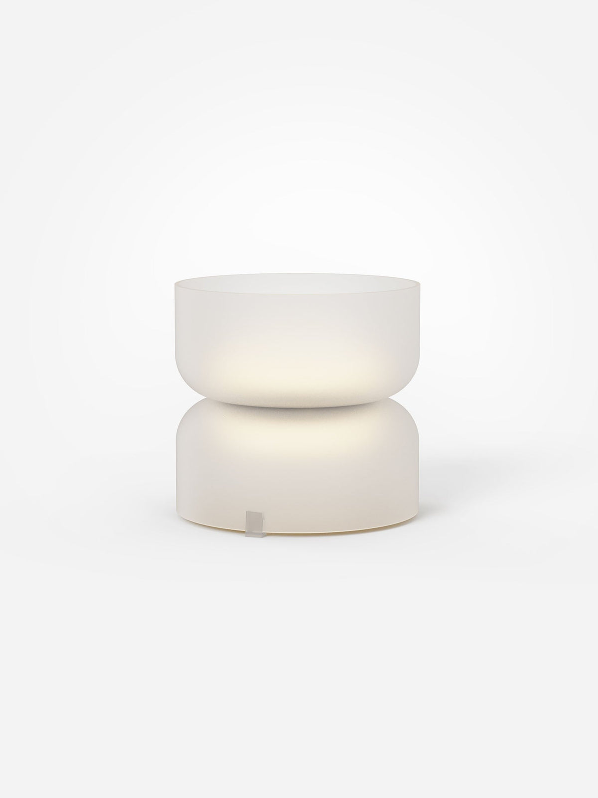 White etched glass Totem Mini table lamp, studio view