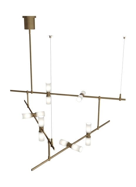 Modern aged brass chandelier for living room with adjustable hanging height and LED lighting