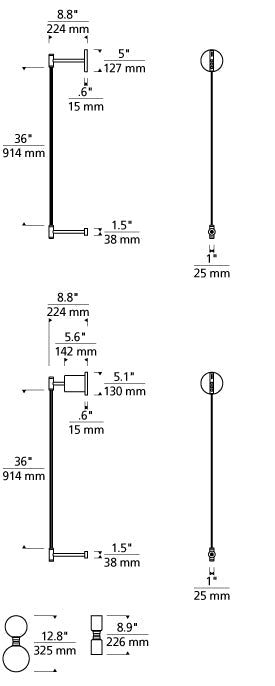 Modernrail Wall Sconce Glass Cylinders by Visual & Comfort & Co