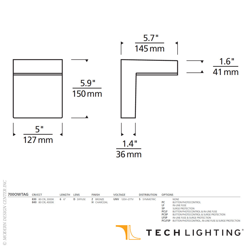 Visual Comfort Taag 6 Led Outdoor Wall Sconce 80 CRI 3000K